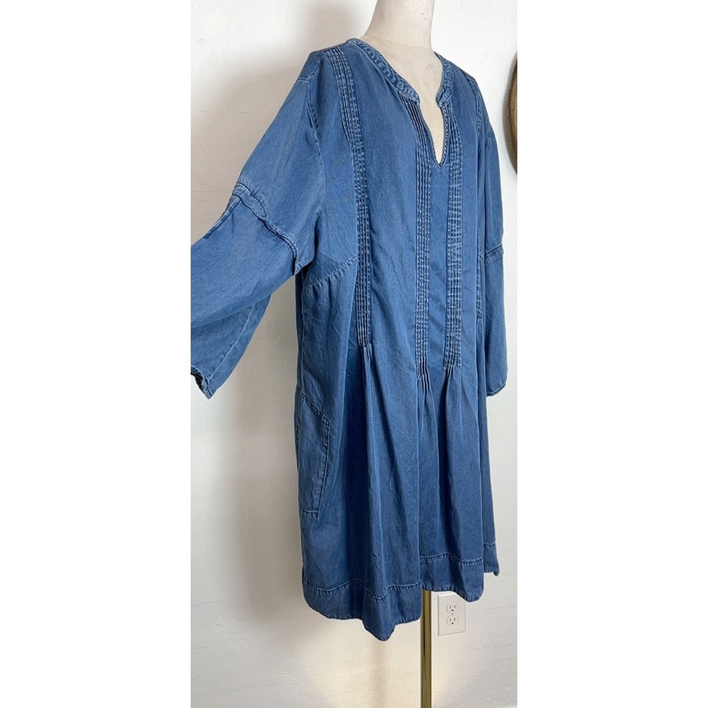 Cato Est 1946 Blue Tencel Denim Pintuck Tunic Shift Dress Pockets Boho - Picture 10 of 10